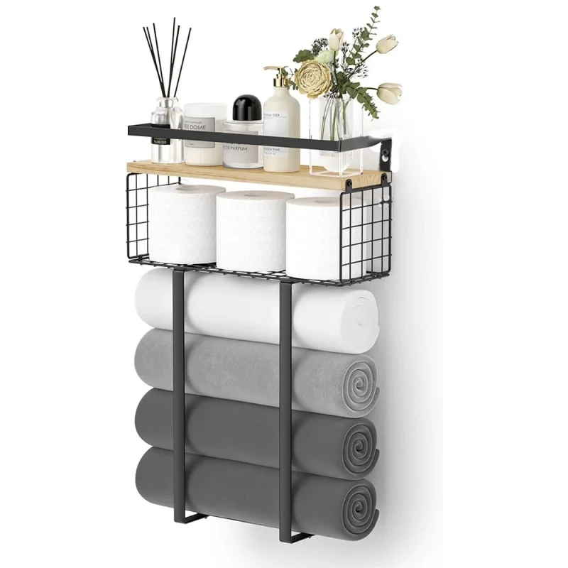 

Wall-mounted Bathroom Towel Rack Storage Rack Perforation-free Multi-Functional and Detachable Bath Towel Shelf Practical New