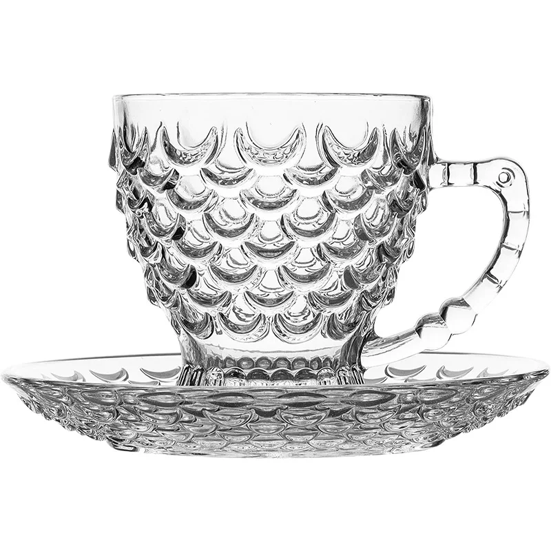 Coffee Cup and Plate Set for Home Luxury Exquisite Creative Fish Scale Dessert Glass Cup Ins Style Water Cups Drinkware