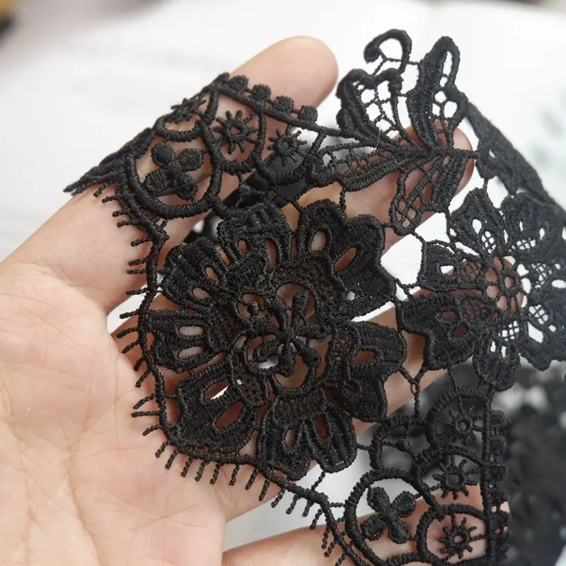 Polyester Embroidered Net Lace Fabric, Water Soluble, Black, White Lace Trim Ribbons, DIY Sewing, Handmade Craft Materials