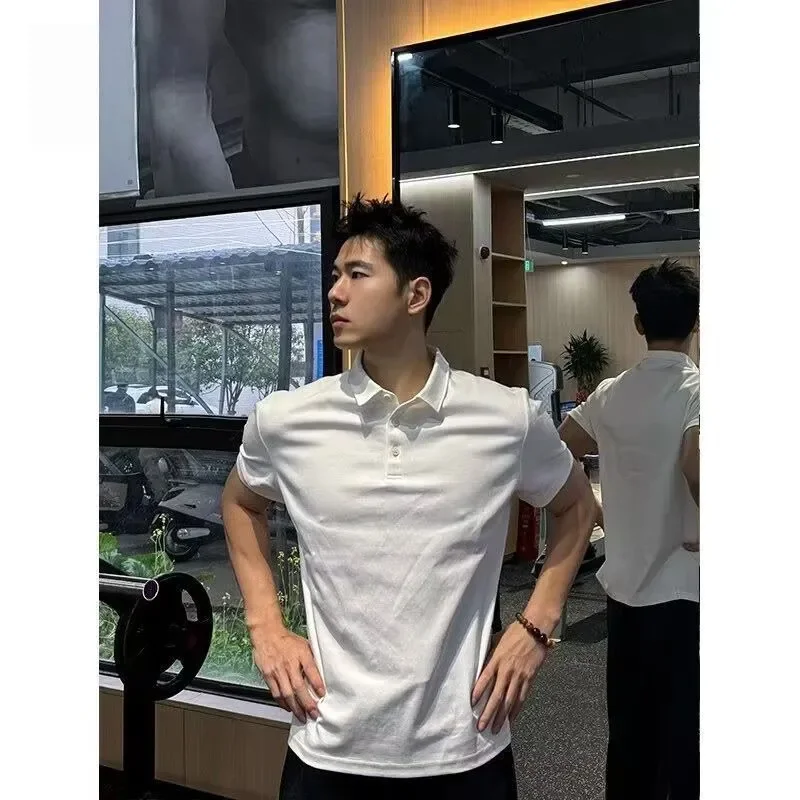 

American Style Slim Fit Turn Down Collar Short Sleeve Polo Shirt Mens Casual Heavyweight Breathable Commute Daily Tops