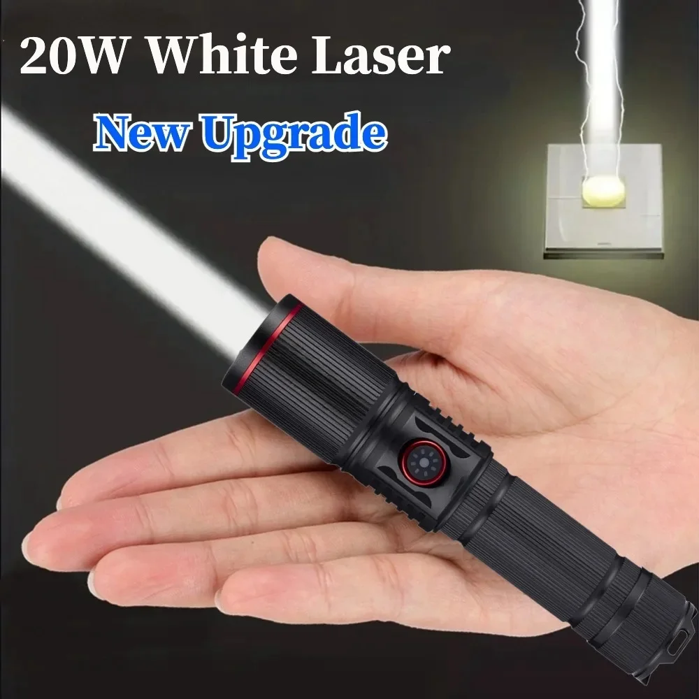 20W Zoom biały laser latarka LED dużej mocy typ C latarka akumulatorowa Camping Outdoor polowanie wędkarstwo chodzenie lampa oświetleniowa