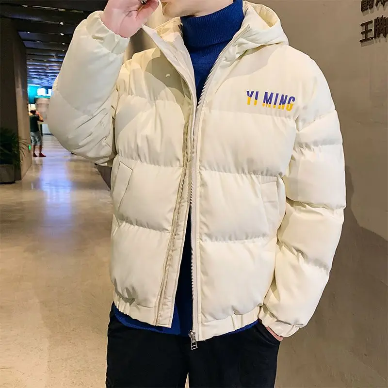 

Fashion Men Loose Cotton Coat Male Handsome Short Hooded Solid Color Outwear Winter Thicken Thermal Casual Korean Style Outcoat