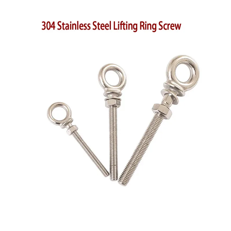 Heavy Duty Long Eye Bolts 304 Stainless Steel With Washer And Nut M6 To M12