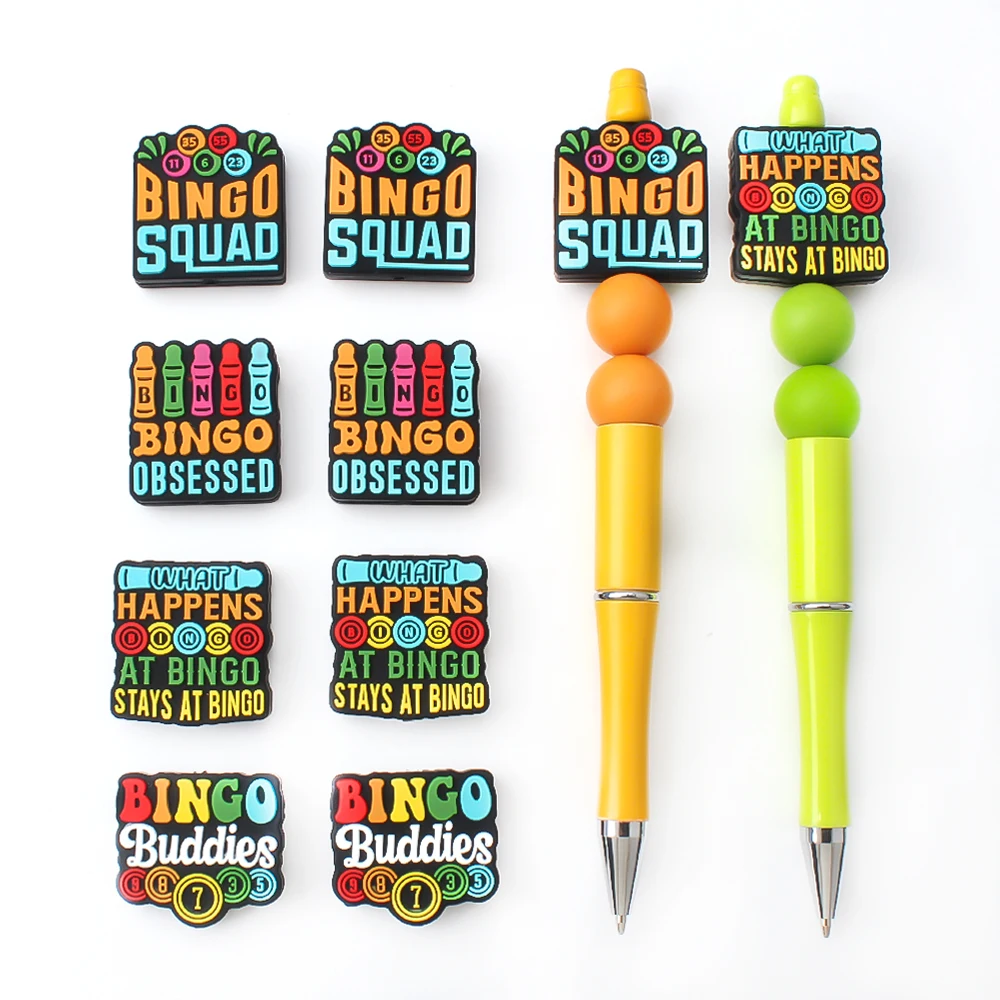 5/20/50Pcs Cute Bingo Game Theme Silicone Beads for Jewelry Makin Designs Focal Beads KeysChain DIY Pen Beaded Accessory