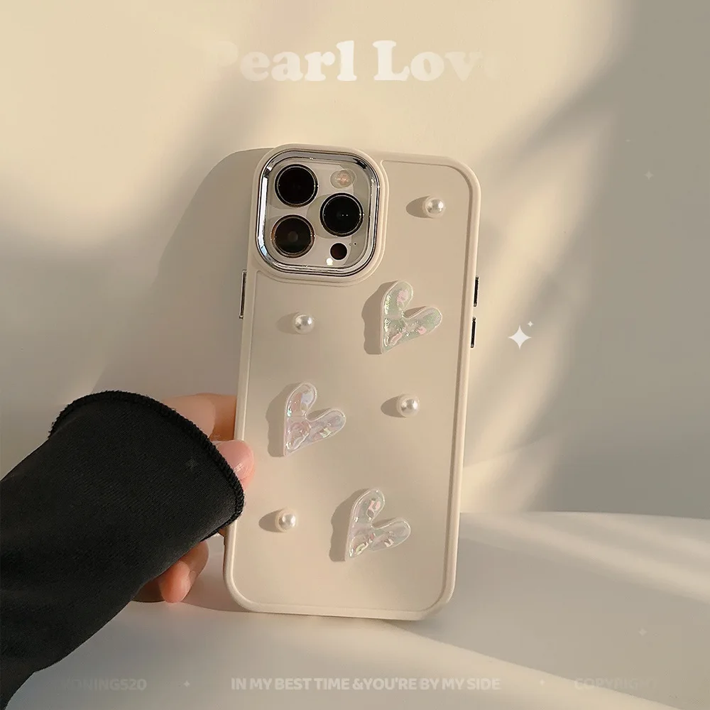 3D Love heart pearl relif diy girl woman phone case for iphone 11 12 promax se2020 7 8 14 plus pro max 13 xsmax x xr cover