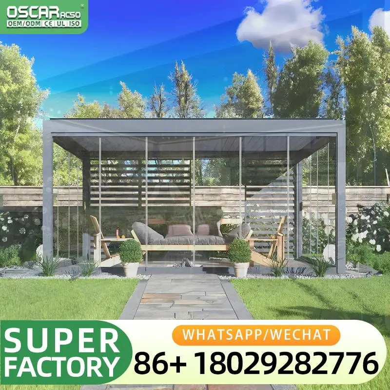Aluminum Hardtop Pergola Outdoor Garden Structure with Curtains for Poolside Shade Dining and Relaxation pergola