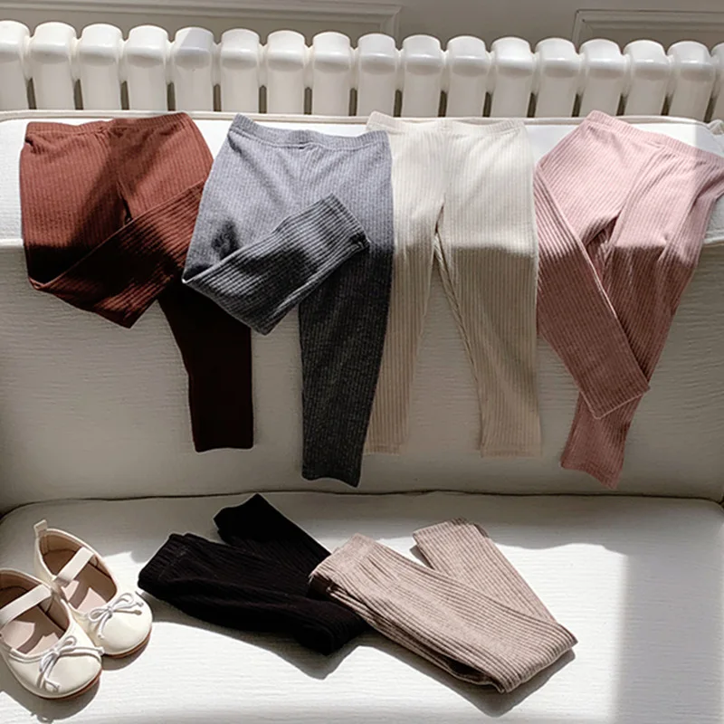 Autumn Boy Girls Baby Ribbed Leggings Children Solid Tight Casual Pants Infant Fashion Cotton Trousers Toddler Clothes