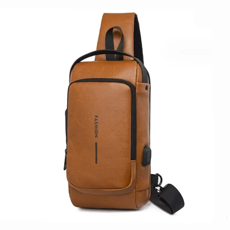 

New Men's Diagonal Cross Chest Foreskin Leather Shoulder Bag Sports Backpack Multi-functional Men's Bag Password Lock Handbag