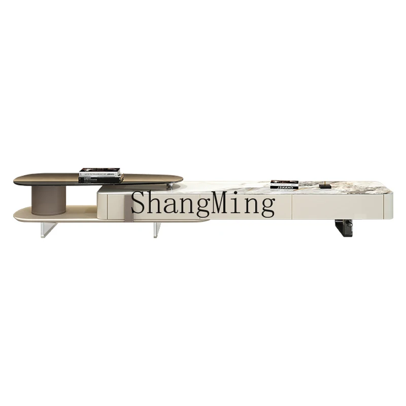 

HJ light luxury high-end simple rock slab floor-to-ceiling telescopic TV cabinet storage small apartment coffee table TV cabinet