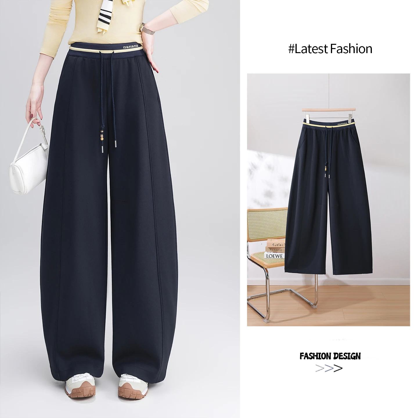 

Women's Sports Pants Spring 2026 High Waist Straight Leg Banana Pants Casual Elastic Waist Versatile Slimming Knife Wide...
