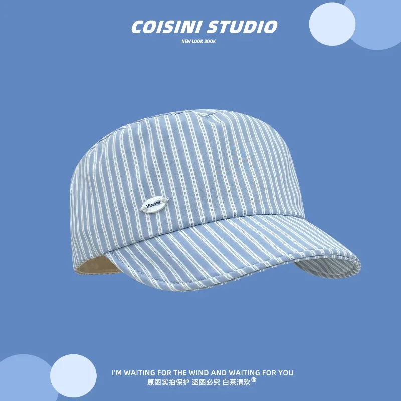 Japanese Small Fresh Striped Soft Brim Sunshade Peaked Hat Women's Spring and Summer Thin Fashion Outdoor Equestrian Caps