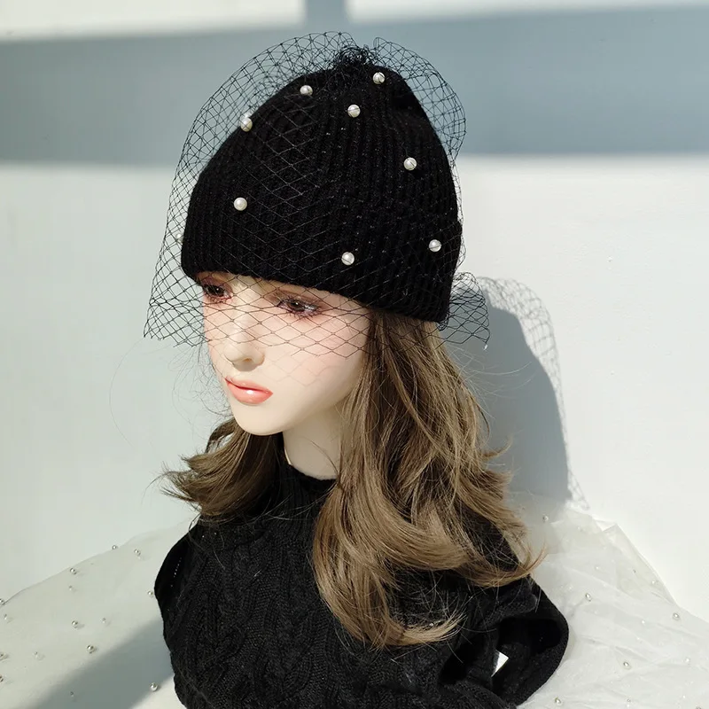 Hat Veil Women Winter Acrylic Knit Beanie Warm Accessory For Cold Weather Autumn Sports Skiing Outdoor Holiday