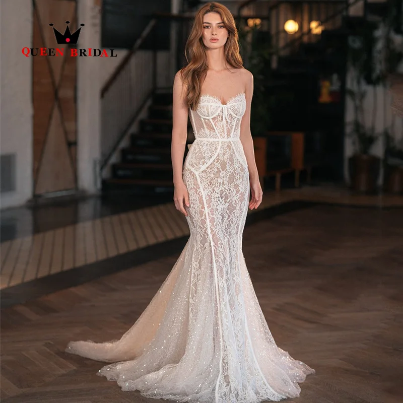 

Sexy Mermaid Appliques Lace Sequines Wedding Dresses 2024 Sweetheart Sleeveless Bridal Gowns Vestidos De Novia Custom Z58Y