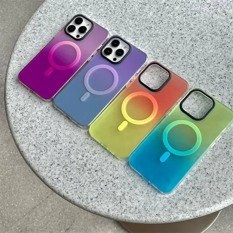 Laser Gradient for Magsafe Case for iPhone 17 16 15 14 13 12 Pro Max Magnetic Wireless Charging Colorful Shockproof Luxury Cover