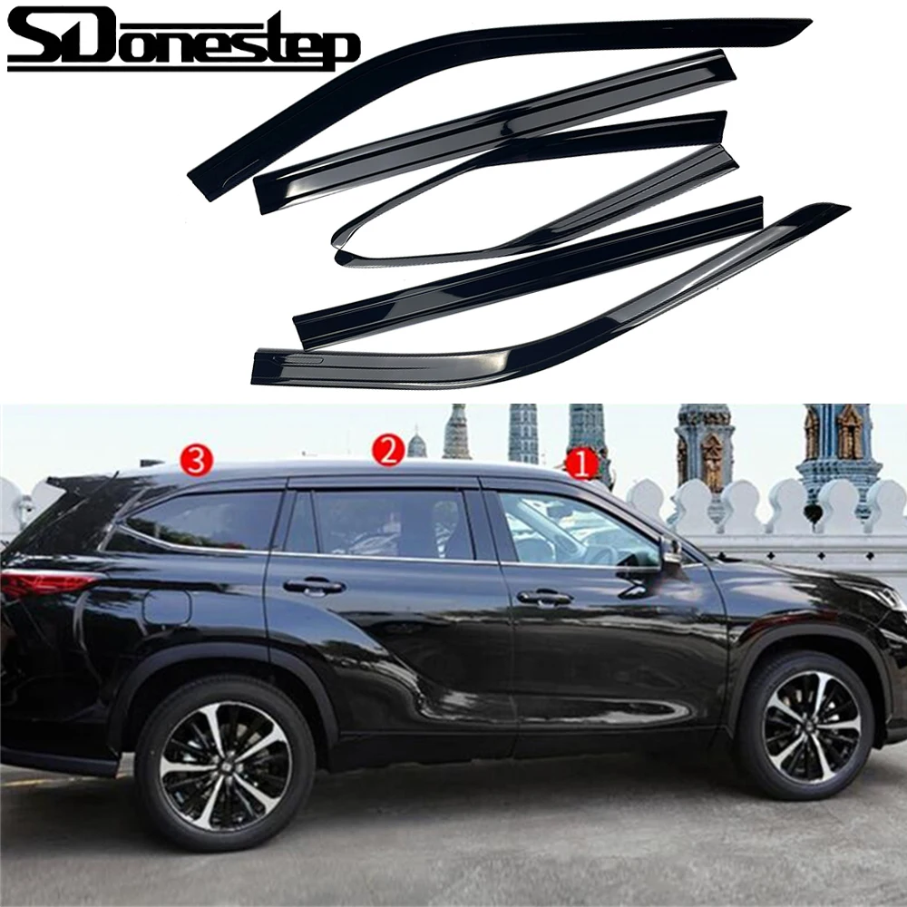 

6PCS Black Window Visor Vent Shades Sun Rain Guard For 2020-2022 Toyota Highlander