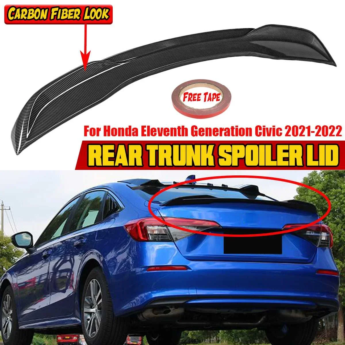 

ABS Car Rear Trunk Spoiler Lip Boot Wing Lip Car Rear Spoiler Lip Wing For Honda For Civic Eleventh 11th Generation 2021-2022