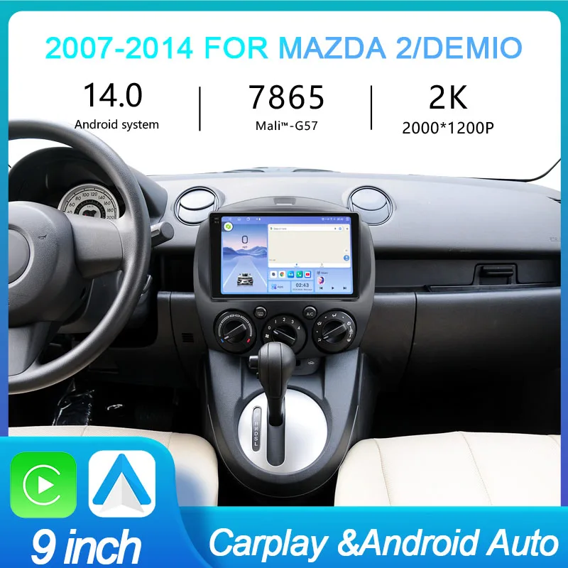 

MeiHua 9-дюймовый для Mazda2/Demio 2007-2014 Android 14 автомобильный радиоприемник мультимедийный видеоплеер CarPlay Auto 4G GPS головное устройство навигация