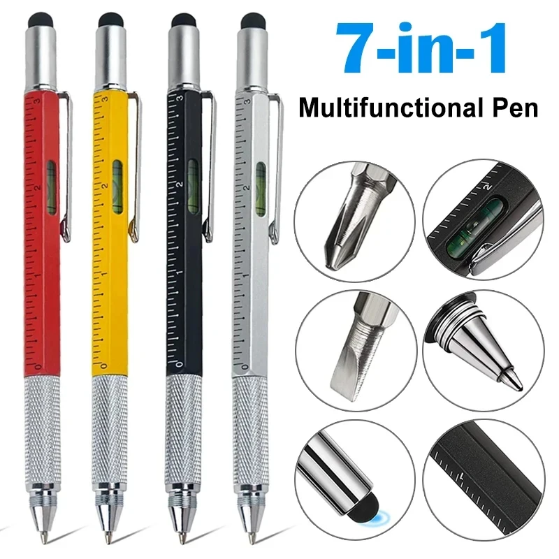 Multifunctional Pen Touch Screen Stylus Capacitive Pen with Screwdriver Ruler Levelgauge Refillable Ballpoint Pencil Multi Tools