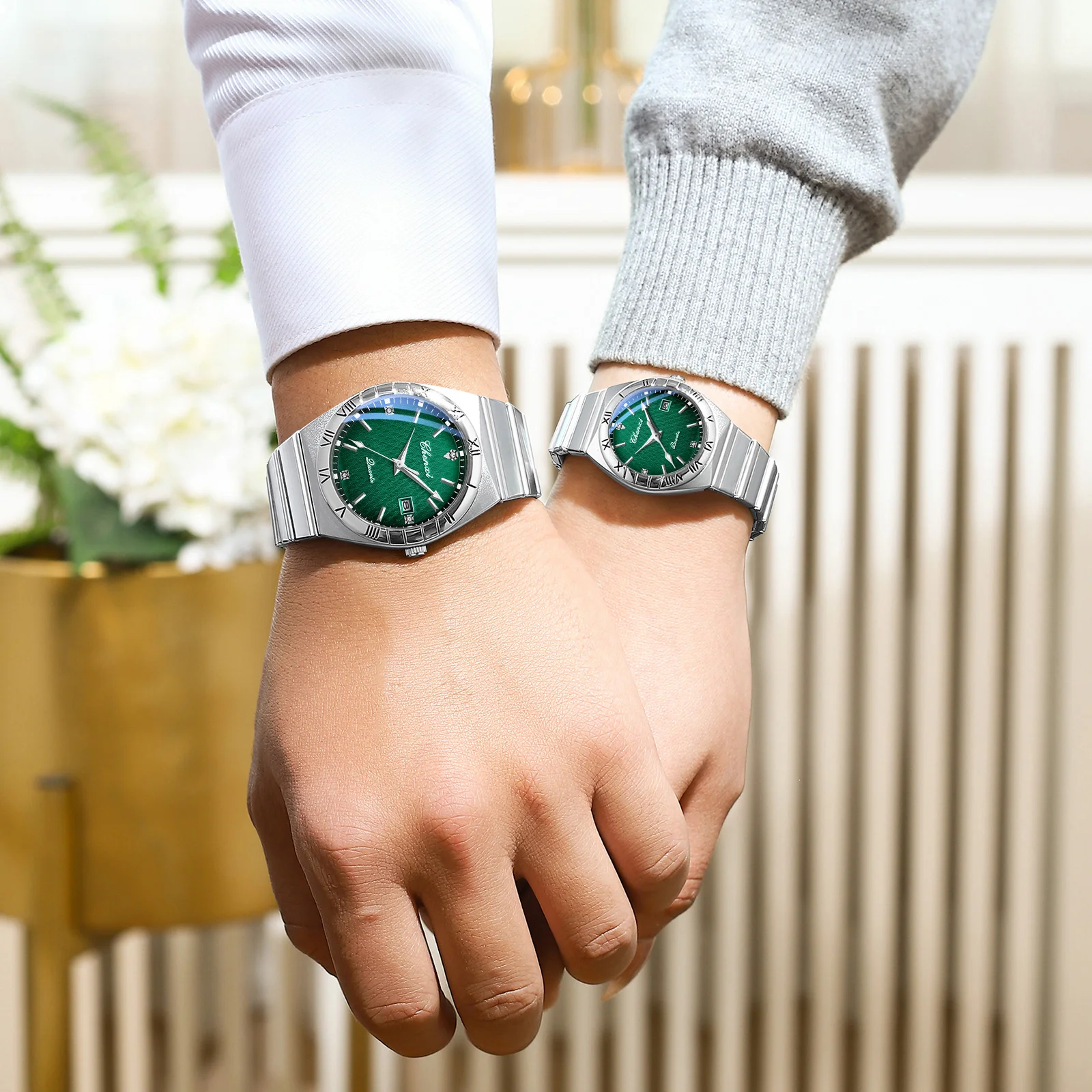 Couple Watch Women And Men Fashion Luxury Diamond Dial Date Original Watches Set Lover Gift Calendar Quartz Wristwatch