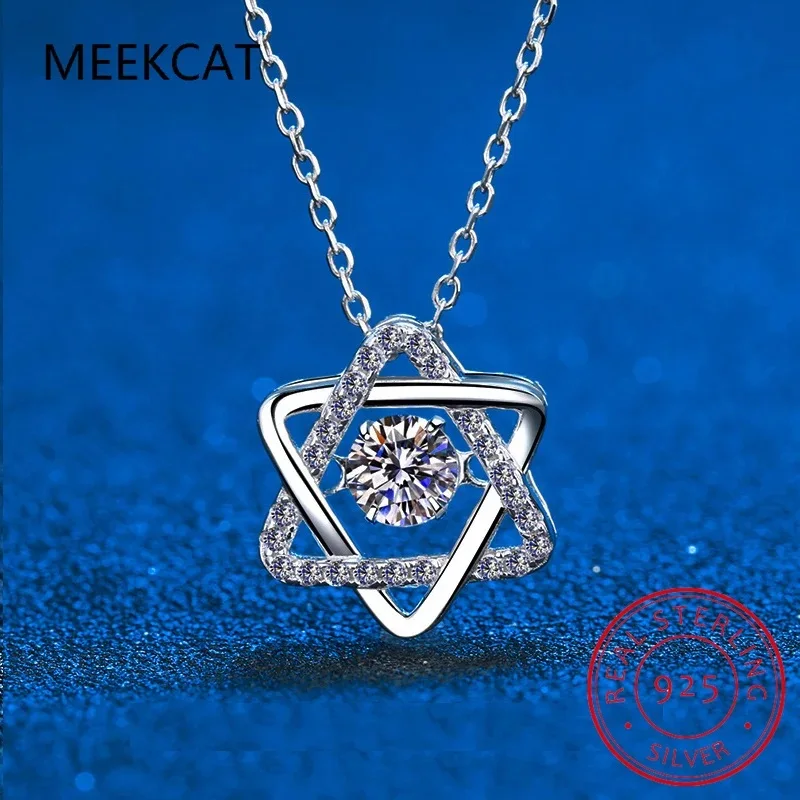 14K White Gold Real GRA Moissanite Necklace For Women 925 Sterling Silver 0.5ct Lab Diamond Hexagram Necklace Fine Jewelry