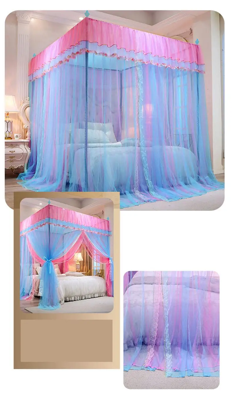 2025 New Palace Double-Layer Contrasting Mosquito Net Girl Style Encrypted Triple Door Soft Mesh Floor Bed Canopy with Folds