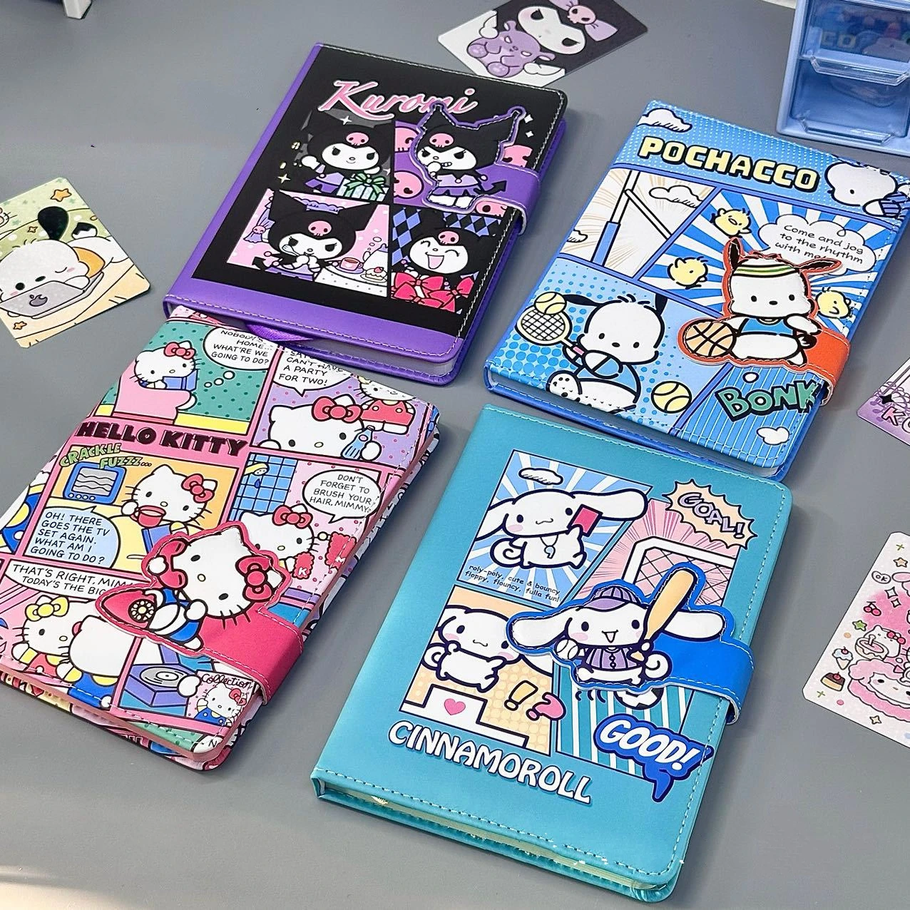 Kawaii Anime Sanrio Pochacco Notebook Cartoon Hello Kitty Cinnamoroll Comic Style Magnetic Button Notebook Student Hand Ledger