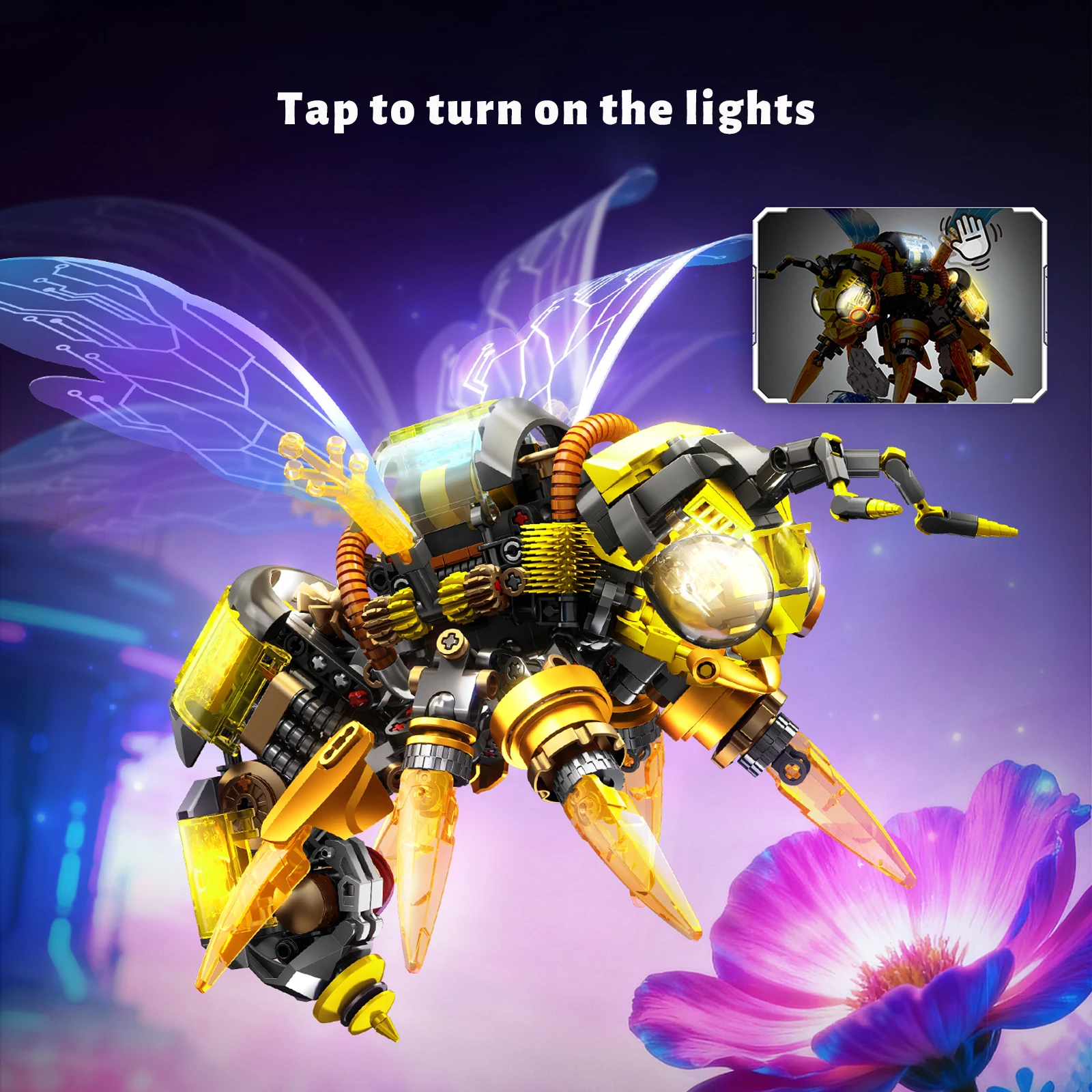 

637PCS Mechanical Bee Simulation Insect Model with Stand Building Blocks Lighting Mech Bumblebee Assembly Action Toys Boys Gifts