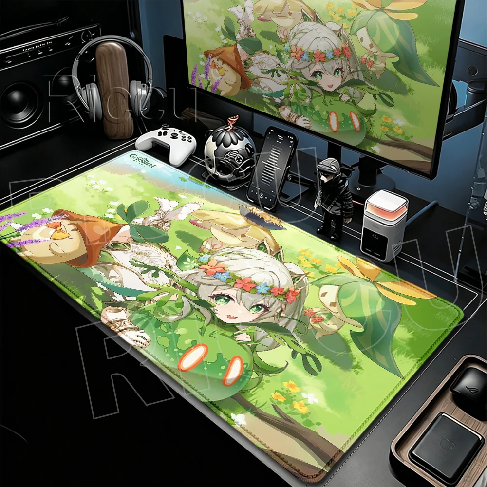 Genshin Impact Character Pattern Desk Mat Anime Gaming Cool Gaming Mouse Pad Lock Edge Playmat Rubber