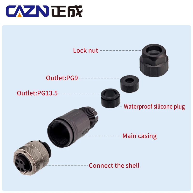 M12  Plastic Male Female Connector Filed Installation Circular Plug Straight Angled Assembly Screw M12 Connector