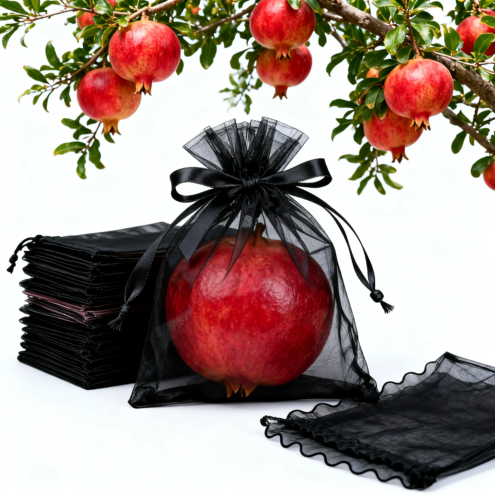 100 black, breathable organza mesh bags, ideal for protecting fruit from damage and for holding candy and other items