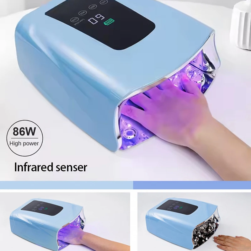 Nuova lampada per unghie a led uv senza fili ricaricabile 86w lampada uv professionale asciuga unghie luce a led per piedi Lampada per unghie a led uv in cristallo