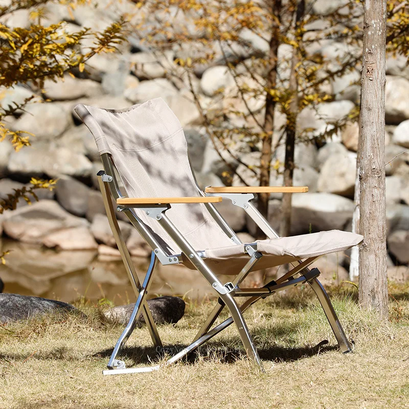Portable Aluminum High-Back Folding Chair, Outdoor Camping Recliner with Armrest for Beach & Fishing