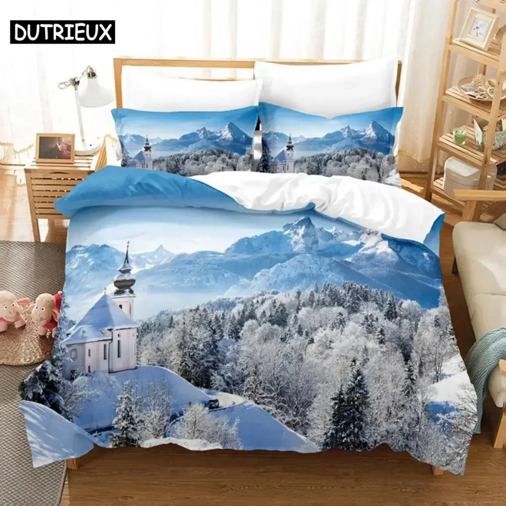 

Комплект постельного белья Snow Scene Hut, пододеяльник, 3d постельное белье, цифровая печать, постельное белье, королевский размер, комплект постельного белья, модный дизайн