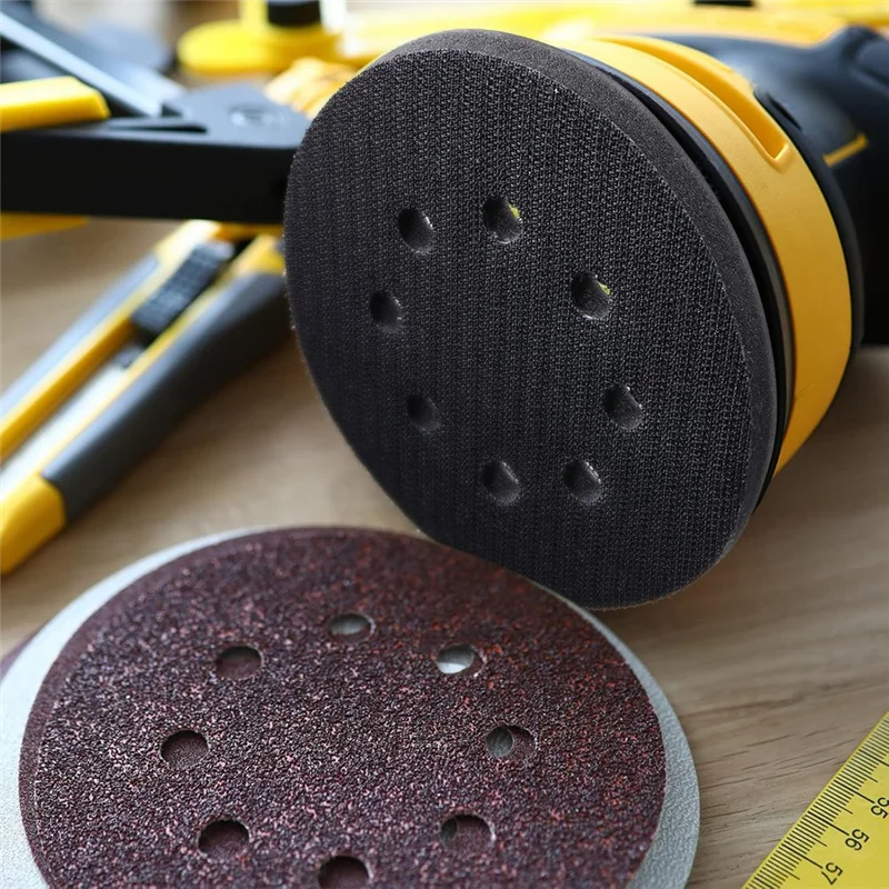

RALCA-10 Pcs Soft Density Interface Pads 5Inch 8 Holes Hook And Loop Sponge Cushion Buffer Backing Pad Sanding Interface Pad