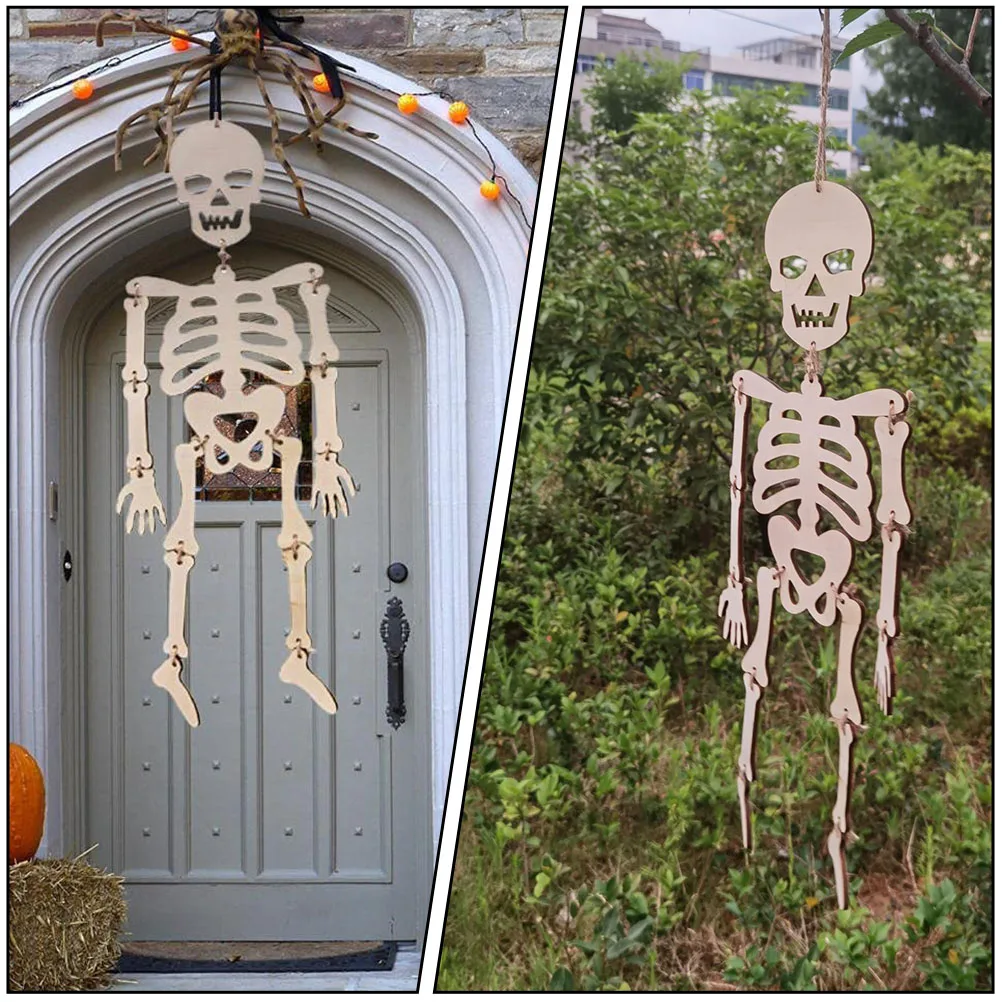 

1Set Wooden Pendants Halloween Decorative Skull Hanging Ornament Festival Party Props Ghost Day Scene Layout