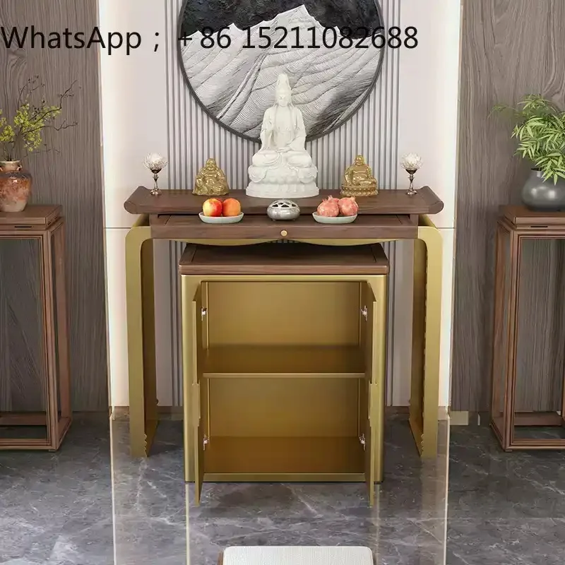 LLY new stainless steel table incense case household Shentai Buddha table solid wood Shentai table