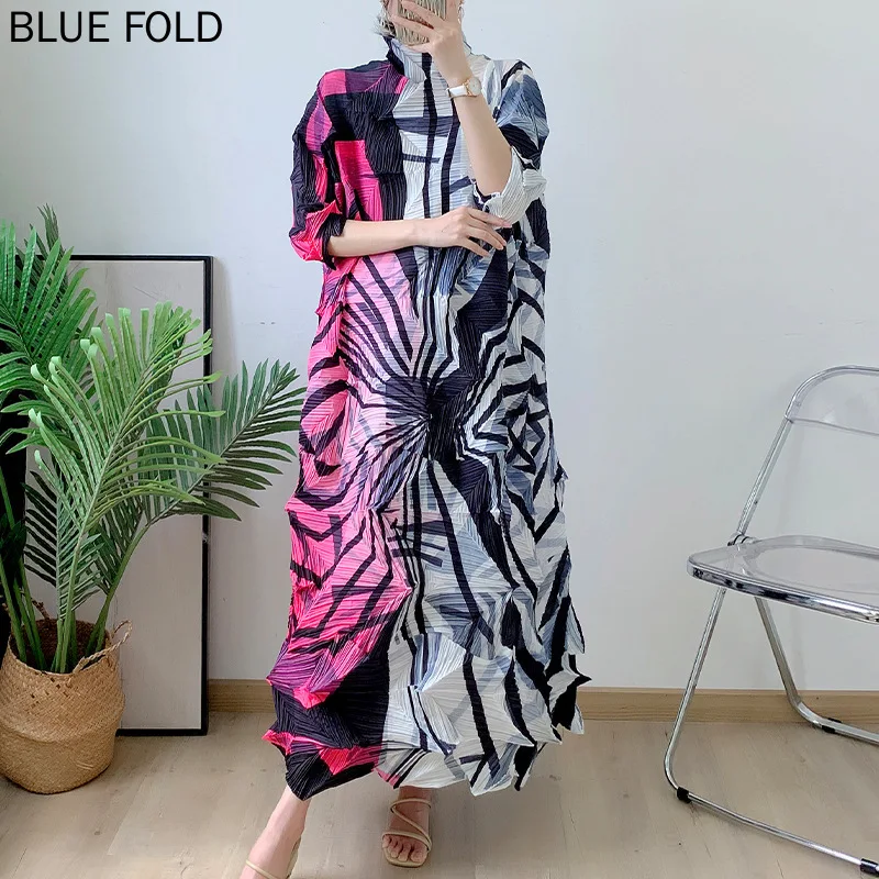 

MIYKE-Printed Diamond Pleated Dress for Women, Middle East Long Skirt, Women's Clothing, Large Size, Slim, Autumn Style