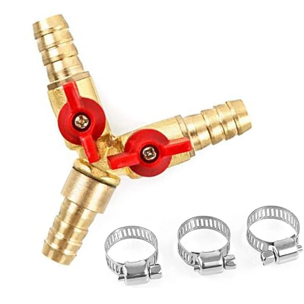 

3 Way Hose Connector Y Splitter Ball Valve For Faucet Air Water Gas With Valve Connector With Stainless Steel Pipe Clamp