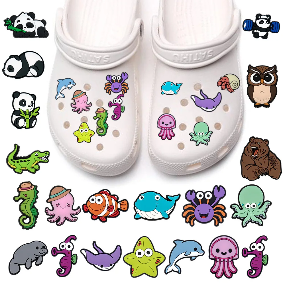 12-32 peças amuletos de sapato de animais marinhos de verão panda crocodilo ​ para acessórios de sapato para decoração de sapato de tamanco clássico presentes infantis