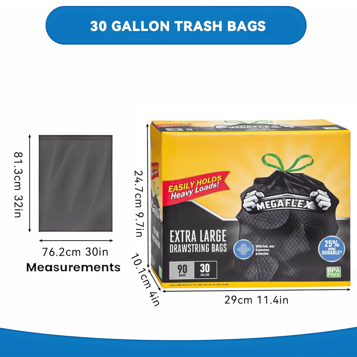 Xtratuff Extra Large Kitchen Drawstring Trash Bags 30 Gallon Black Trash Bag Unscented 90 Count Garbage Bags Strong Rubbish Bag