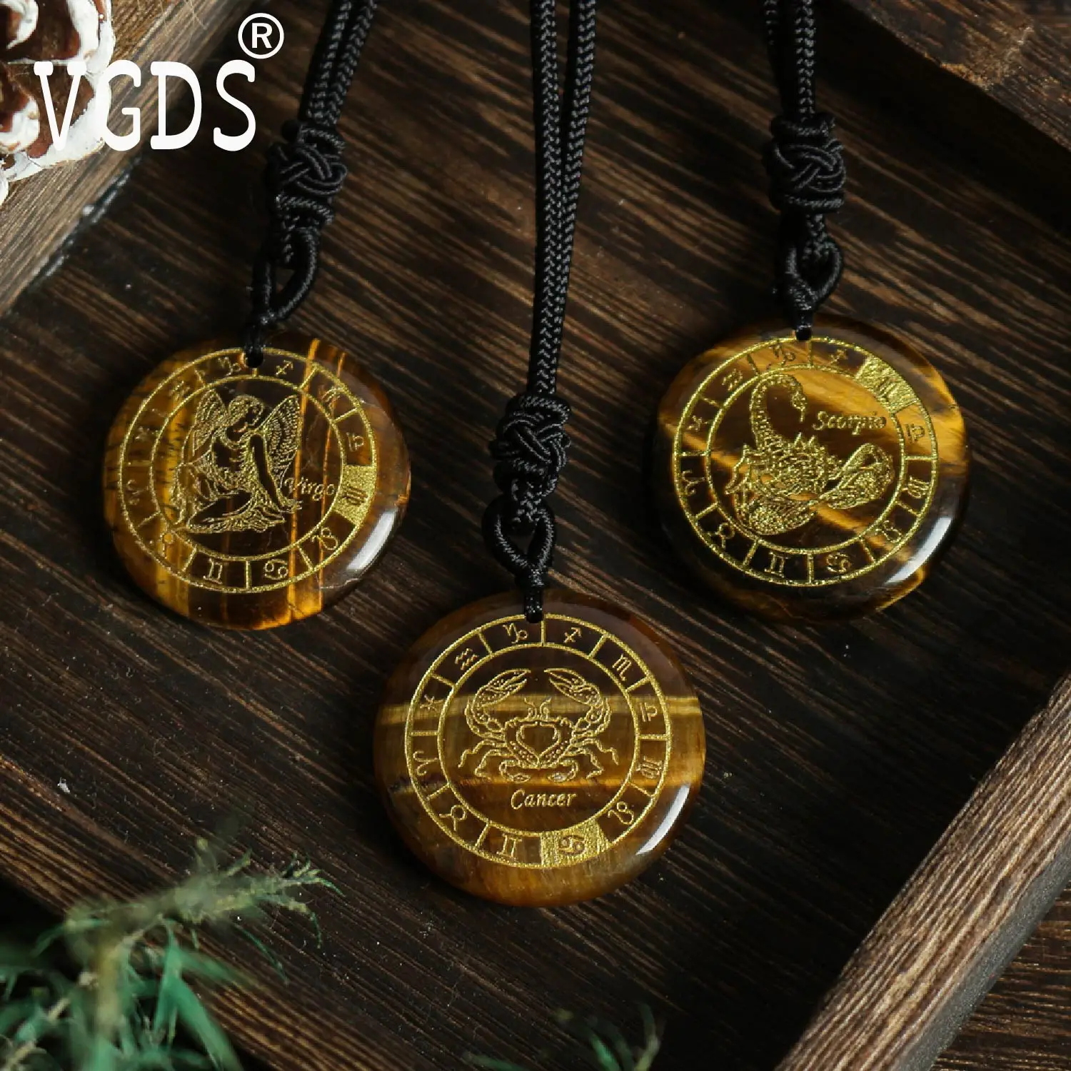 

2025 Natural crystal tiger eye gemstone carved twelve zodiac signs pendant, fashionable charm Aries Leo lucky talisman necklace