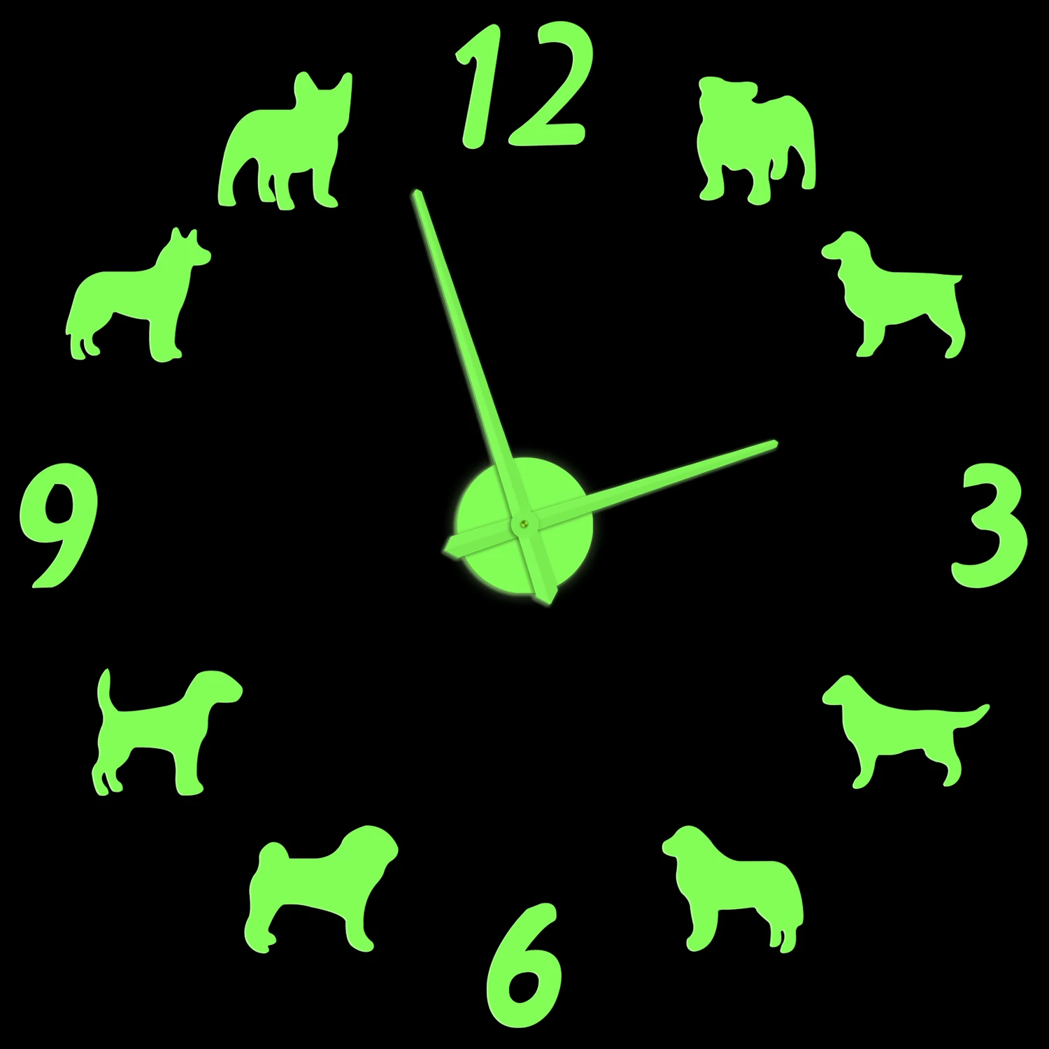 French Bulldog DIY Wall Clock Glow In The Dark  Self‑Assembly Adjustable Size Large Wall Clock for Pet Shop Dog Owner Home Decor