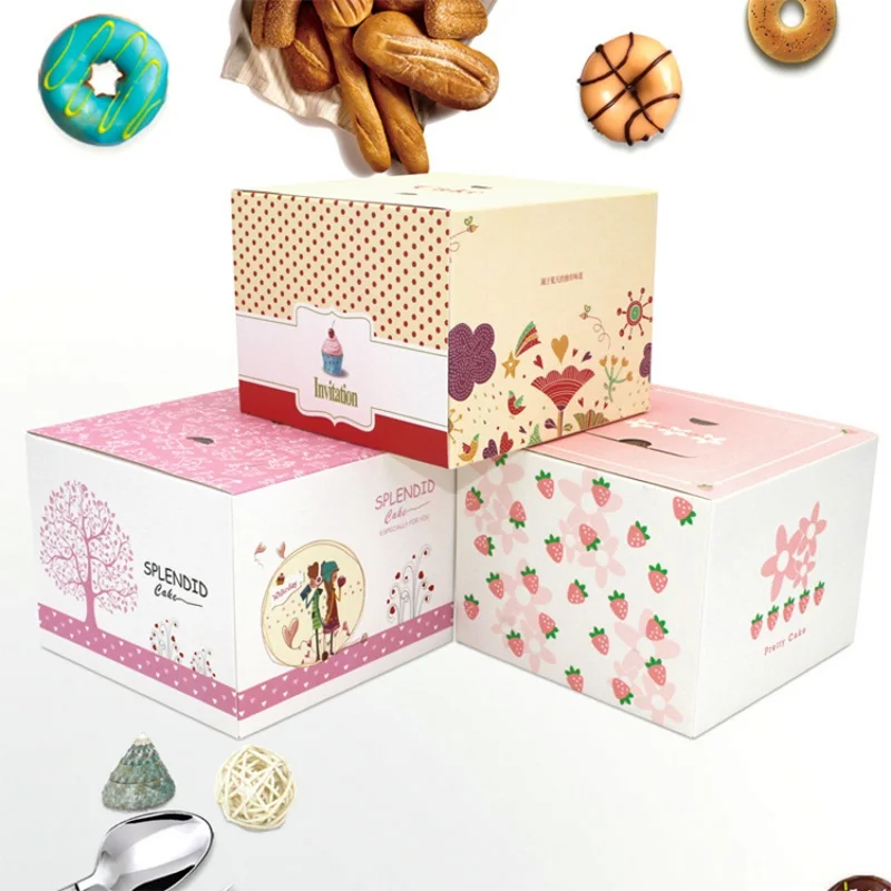 Customized productY52 Portable Bakery Pie Cake Packaging Take Out fast food Box Disposable cake paper box With Window and