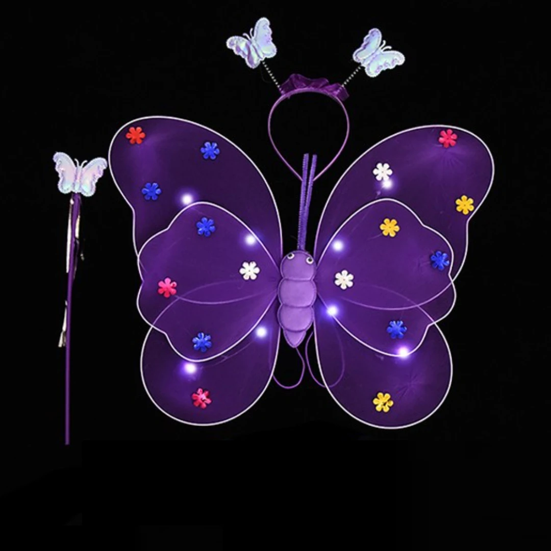 2-6 Year LED Children Costume Props Girls Skirts Luminous Wing Toys Flashing Butterfly Wing Skirt Set Kids Luminous Party Toys
