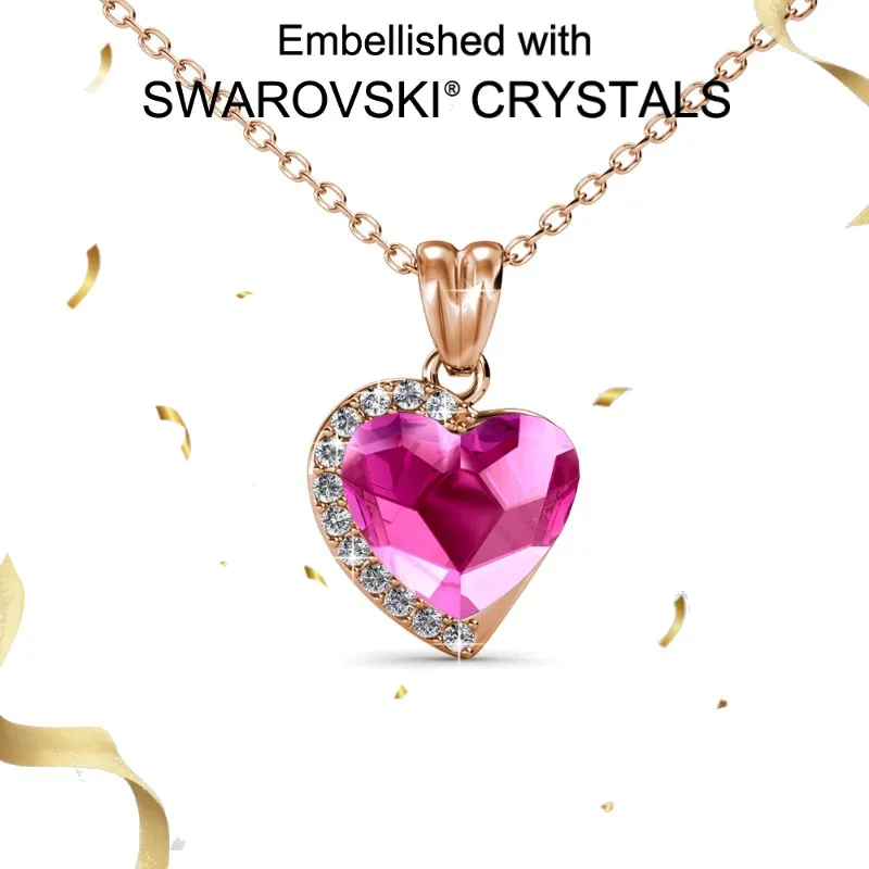 

Daisini 925 Sterling Silver Pink Swarovski Crystals Heart Shape Pendant Necklace for Women Plated 18k Real Gold Delicate Jewelry