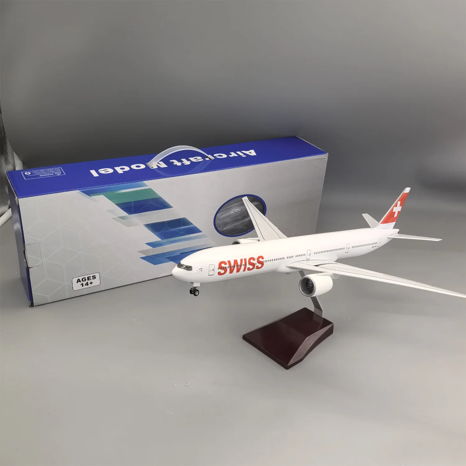

1/157 Scale Airplane Model Swiss Airlines Airways B777 with Landing Gear Wheels Light(Touch or Sound Control) Collect Gift