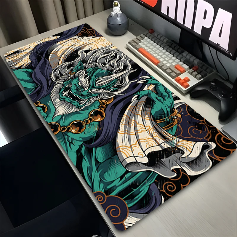 Mouse Pad Laptop Anime Extended Desktop Mat Computer Gamer Mousepad PC Gaming Oni Hannya Samurai Mask Accessories Keyboard Pad