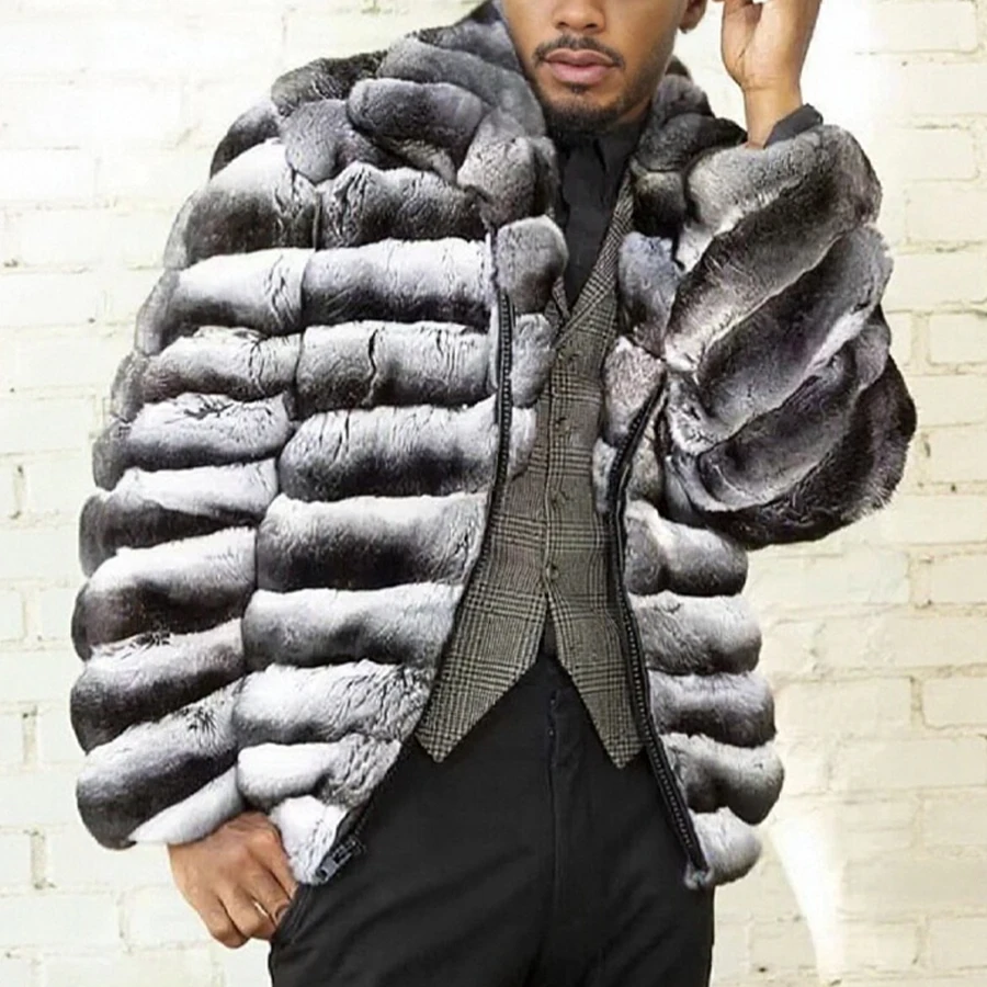 

Real Fur Coats Mens Winter Jackets Natural Rex Rabbit Coat Full Skin Bomber Jackets High Quality Best Selling