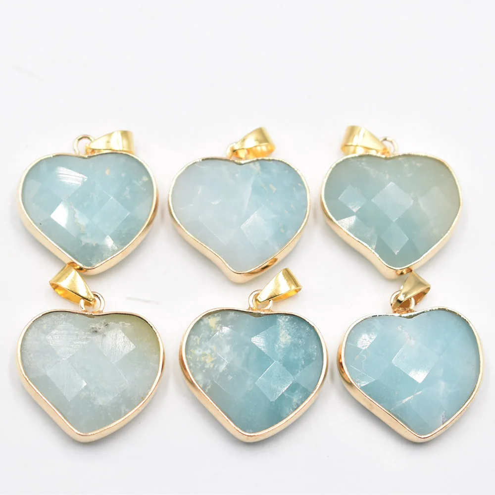 wholesale 6pcs/lot  good quality  natural stone mixed gold color side heart pendants 25mm for jewelry making free shipping