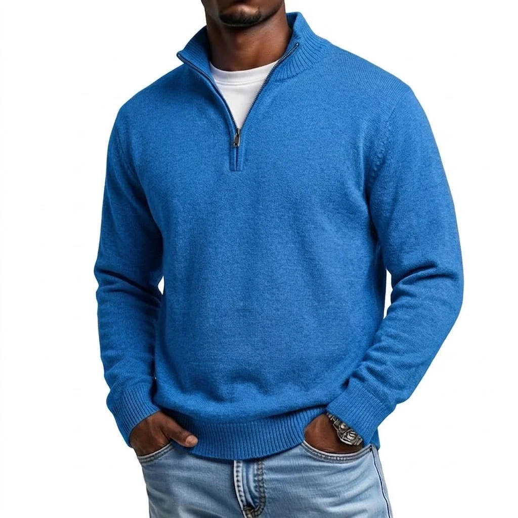 Herbst Herren Reißverschluss-Strickpullover T-Shirts Lässige Langarm Stehkragen Pullover Tops Warme Herbst-Winter-Jumper Oberteile Hemd Jacke – Detail 14